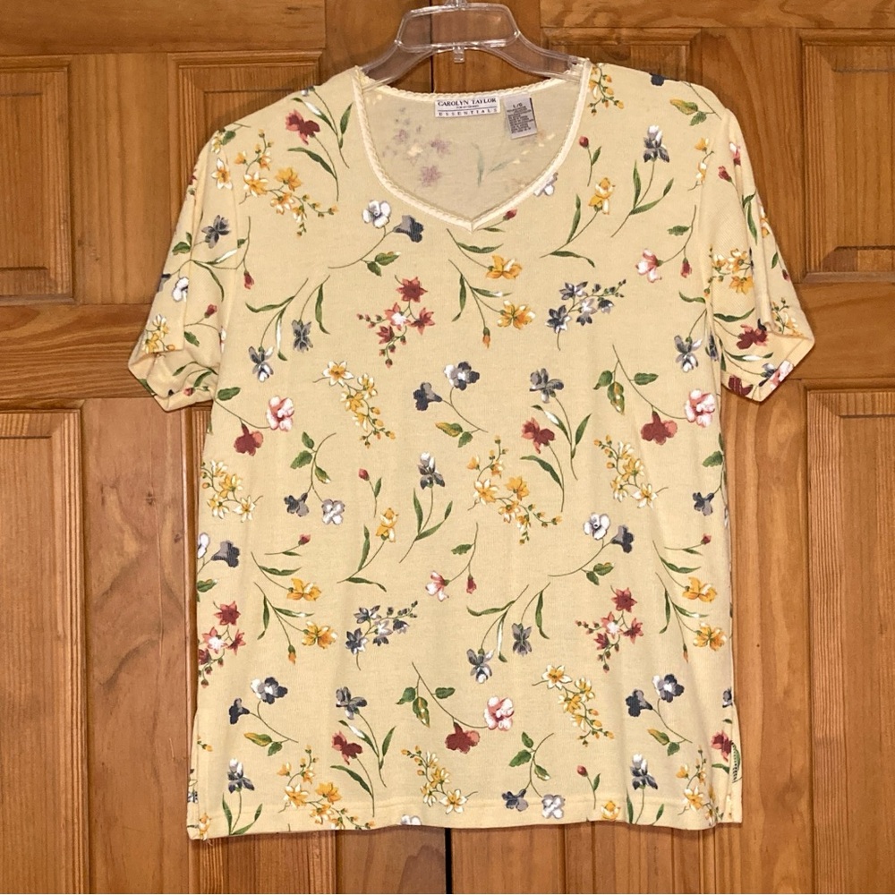 NWOT Carolyn Taylor Vintage 90s Top Short Sleeve Blouse Yellow Green L Large
